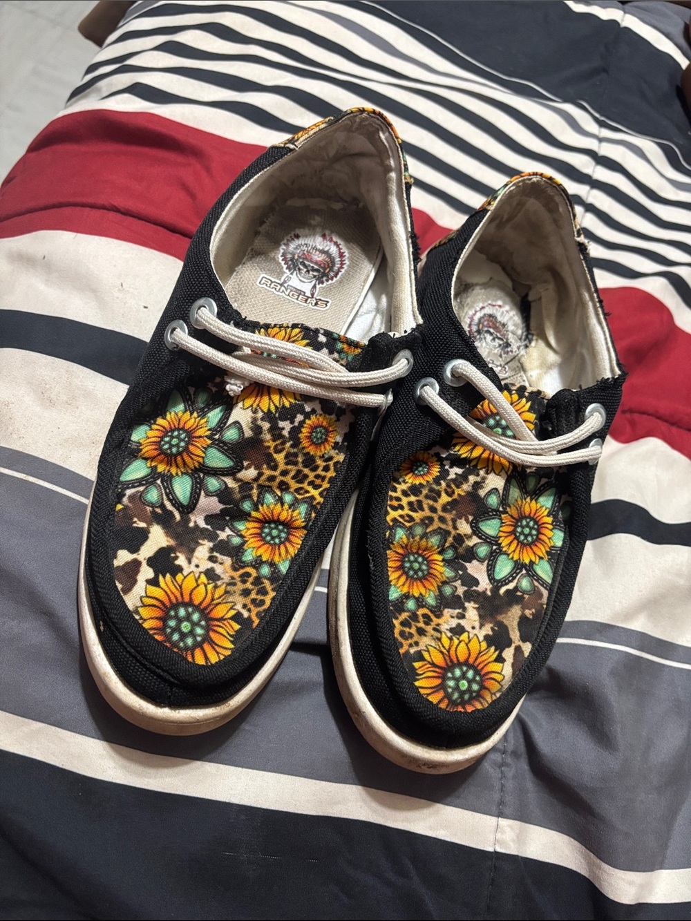 Slip On Western Cow Print Sunflower Shoes